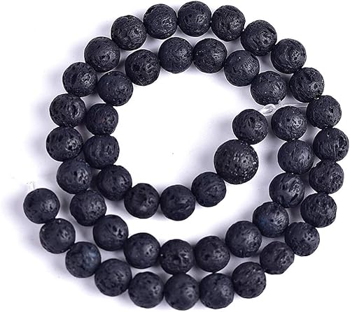 Miniatura 2 de Yuncai Cuentas redondas sueltas de piedra volcánica de lava natural de 0.394 in para joyas, pulseras, collares, suministros de fabricación de