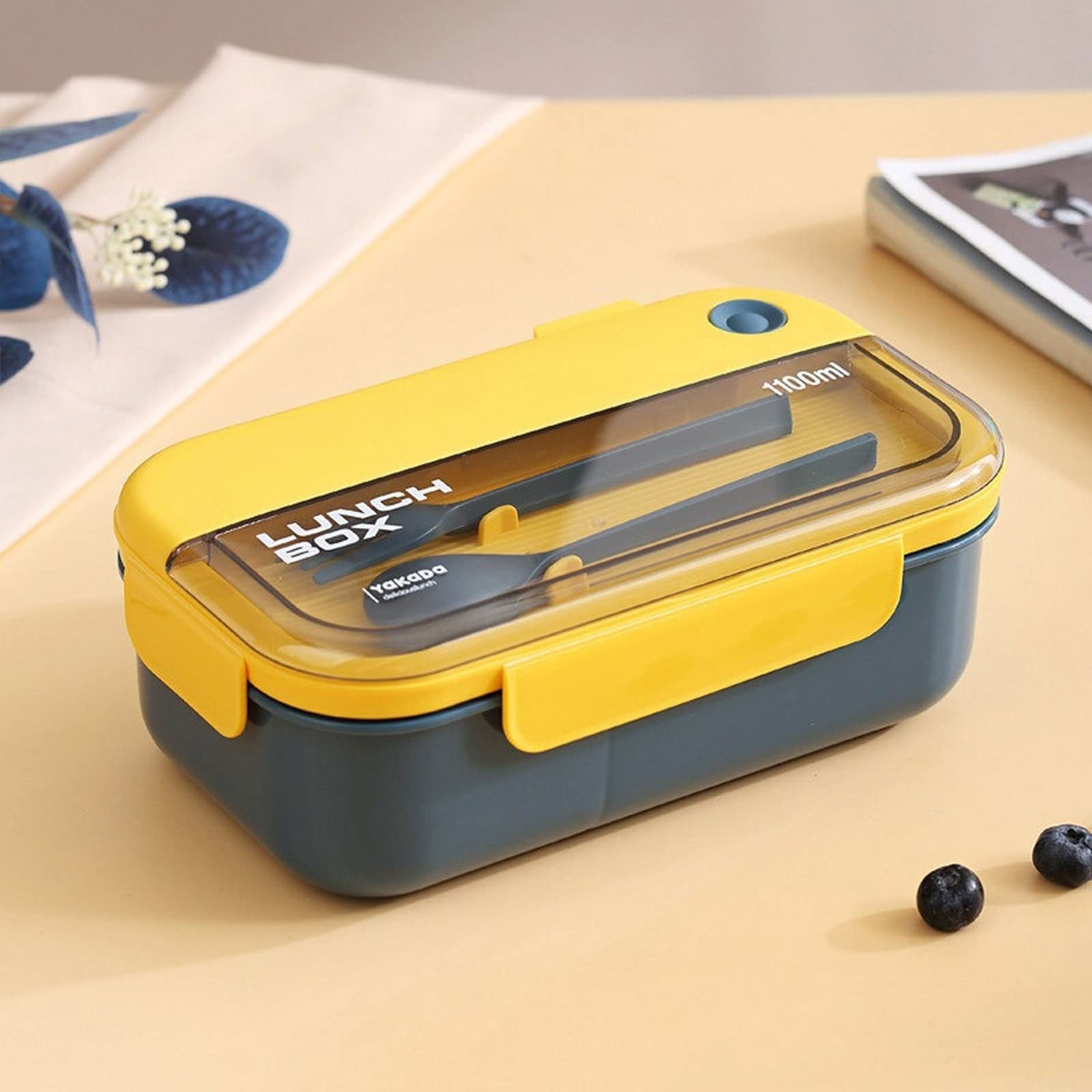 JINGYAN Boîte à bento Lunch Box Layers Grids Office Worker Microwave Hermetic Bento Box Outdoor Picnic Fruit Food Container with Fork Spoon(Red)