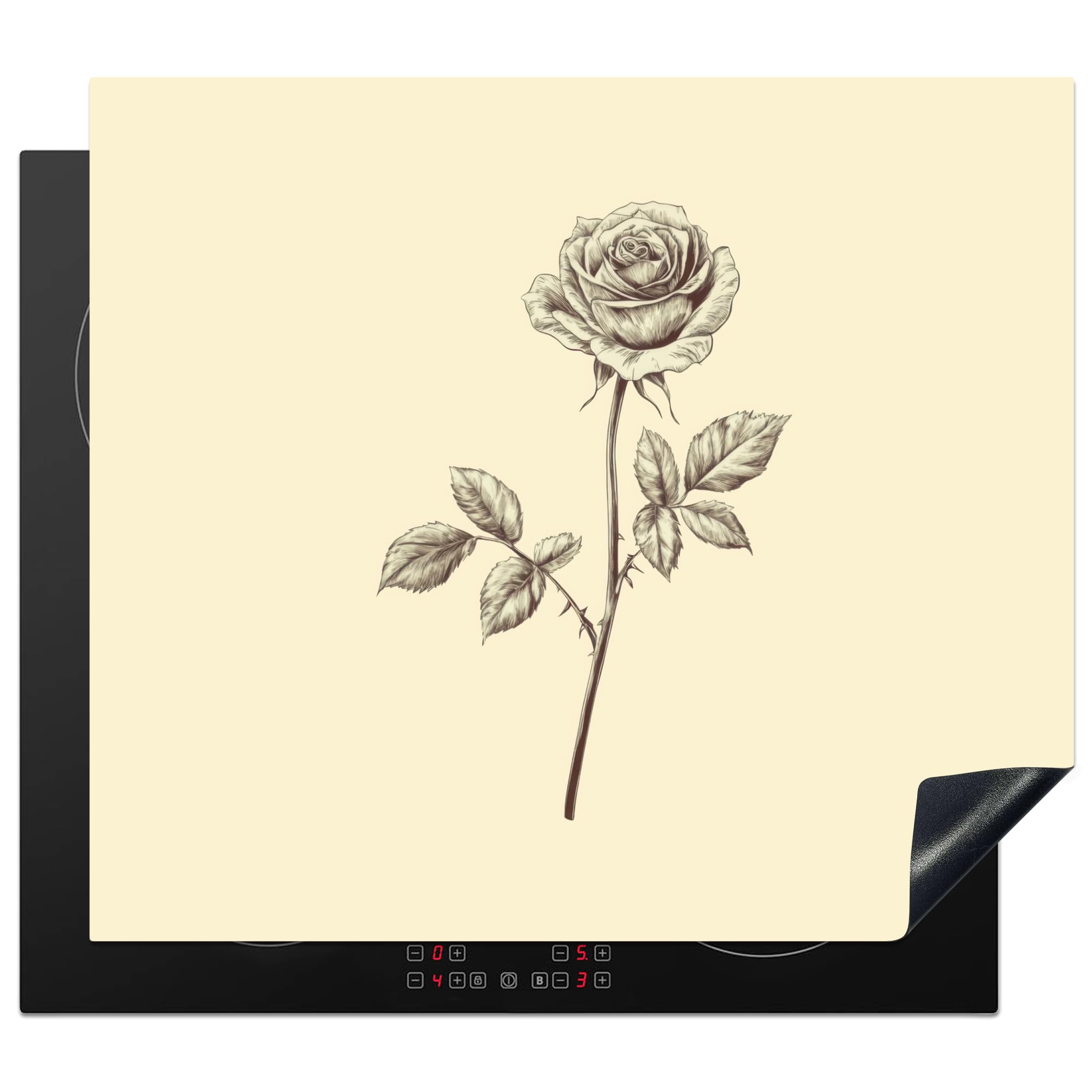 KitchenYeah© Induction Hob Protector Mat 20.3"x22.7" / 57.6x51.6 cm Stove Cap Top Cover Kitchen Cooker Covers for Electric Hobs Vinyl Illustration - Black - Rose