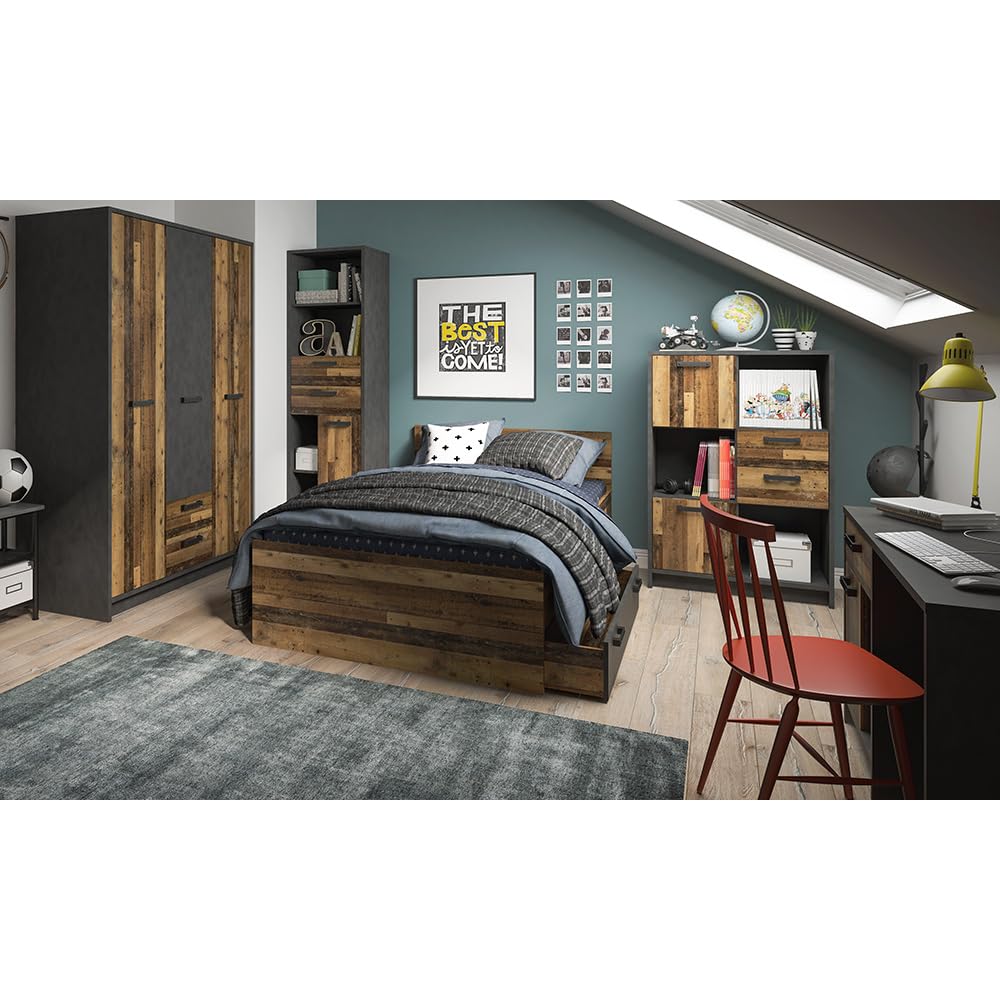 Lomadox Jugendzimmer Komplett-Set mit Bett 120x200 in grau mit Holz, Kleiderschrank 3-türig, Regal, Bücherregal, Highboard, Doppelbett, Schreibtisch, Studentenzimmer, Kinderzimmer