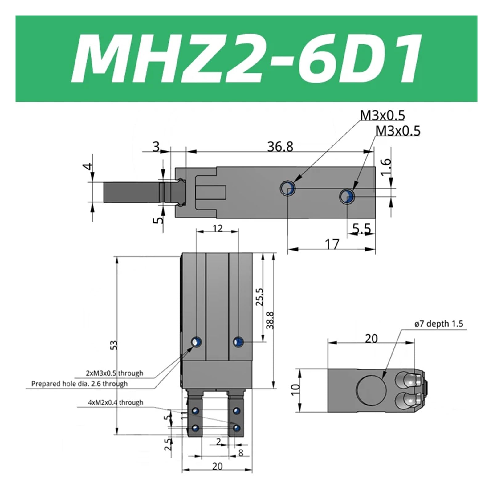 MHZ2-10D1 16D1 20D1 25D1 32D1 40D1 Aluminiowy uchwyt zaciskowy MHZ2 Szczypce równoległe pneumatyczne Montaż gwintu bocznego szczęki (MHZ2-6D1)