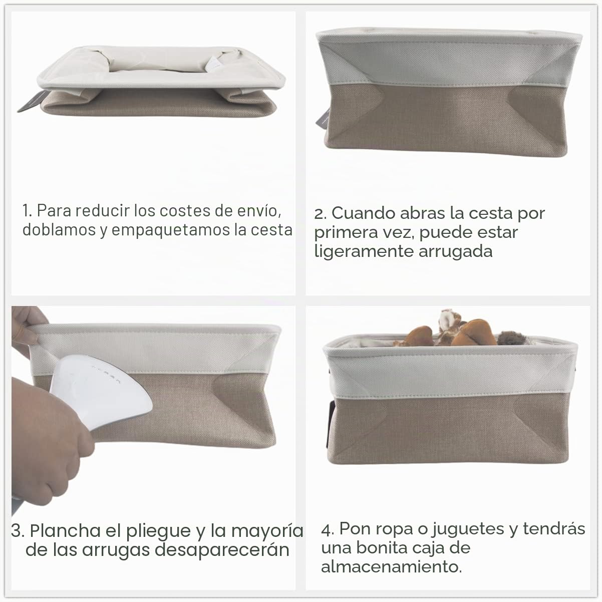 Mangata Juego de 3 Caja de Almacenaje, Cesta de Almacenamiento de Tela Plegable para Ropa, Juguetes, Estanterías, Armarios (Caqui/Blanco, Large)