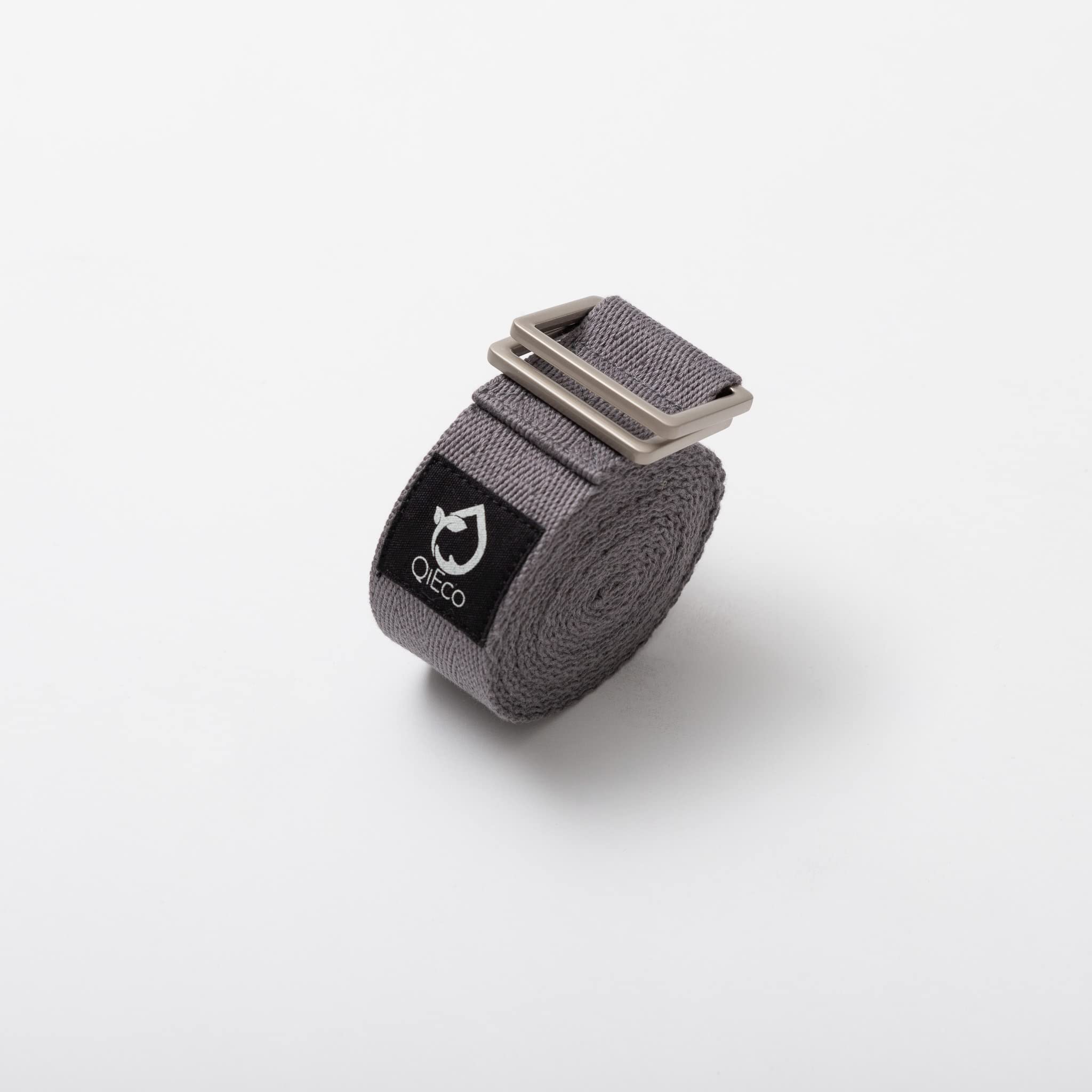 Grey Organic Cotton Yoga Strap with Herringbone Weave and Contemporary Steel Buckle, 8ft-image-6