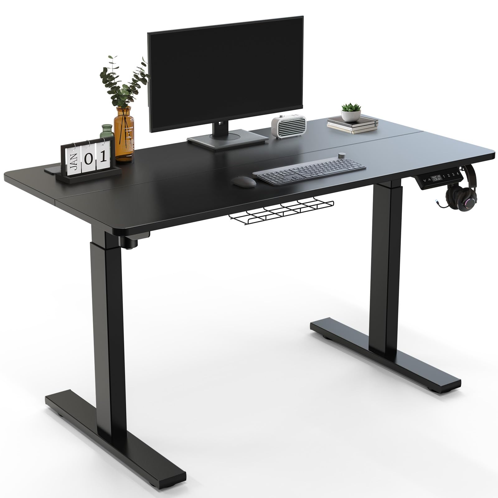 AUTUCU Electric Standing Desk Adjustable Height - 48 x 24 inch Sit Stand Up Desk for Home Office Computer Desk with 4 Memory Presets,Splice Board Standing Desk with Headphone Hook,Black