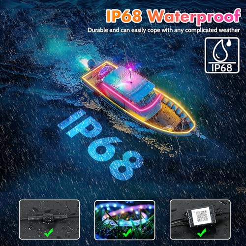 image for Flupuro 32.8FT LED Boat Strip Lights, RGB Marine Light, IP68 Waterproo