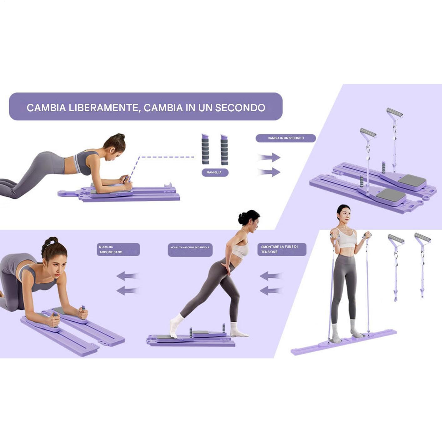 Reformer Pilates Pieghevole Attrezzo Multifunzione Piegevole Per Addominali | Strumento Esercizio Per Allenamento Equilibrio Rafforzamento Muscolare E Addome