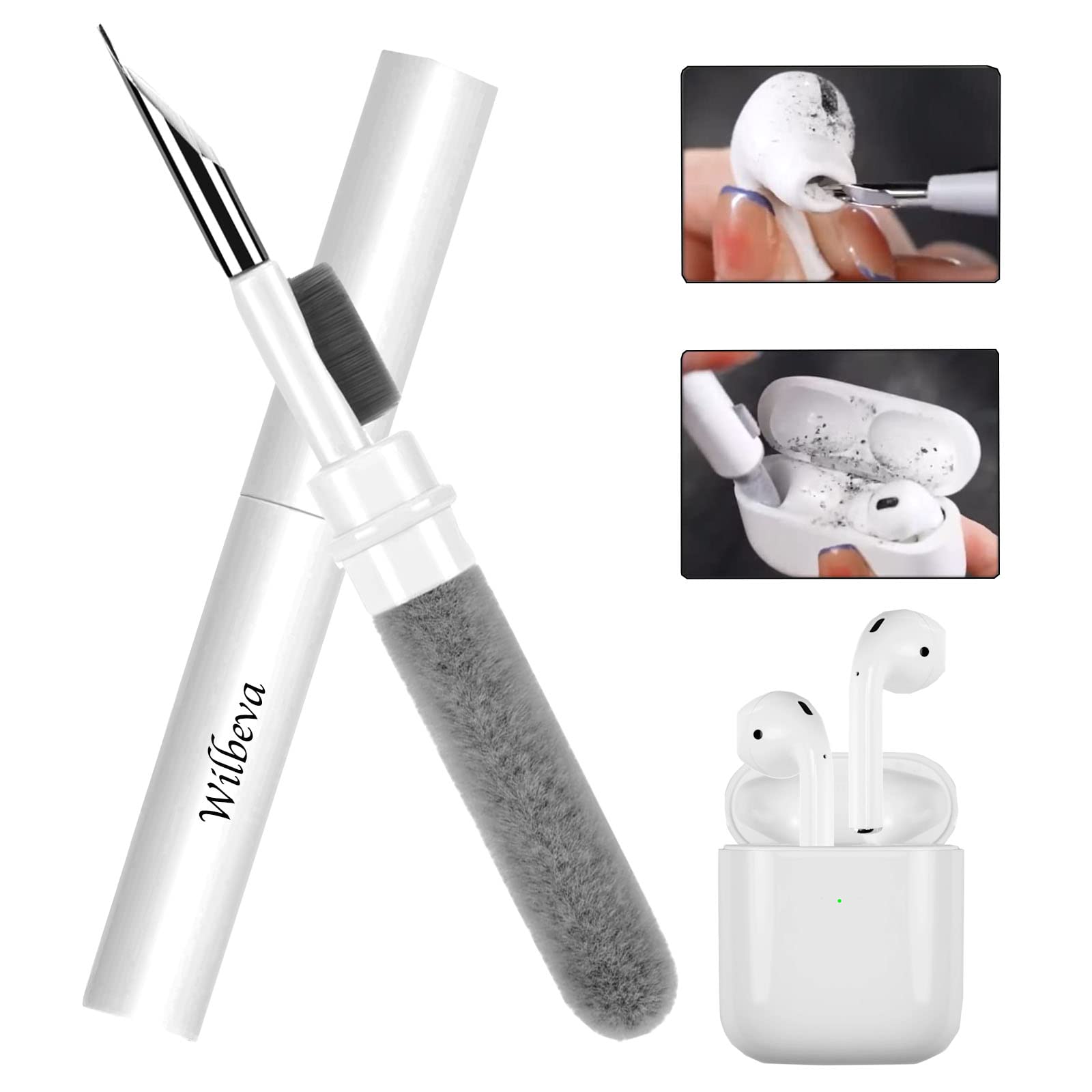 Wilbeva Cleaner Kit for Airpods, Bluetooth Earbuds Cleaning Pen for Airpods Pro 1 2 3 Samsung MI Android Earbuds, 3 in 1 Compact Multifunctional Headphones Case Cleaning Tools