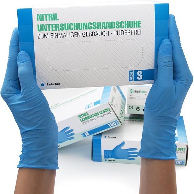 Nitrile Gloves 1000 Pieces 10 Boxes (S, Blue) Disposable Examination Gloves, Powder Free, Latex Free, Non Sterile, Medical, Tattoo, Cleaning, Food, Single Use