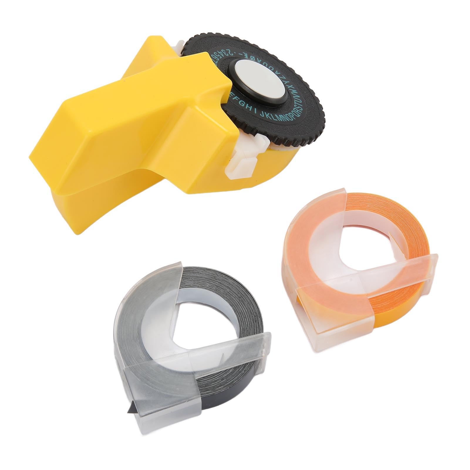 Manual Label Maker, Ergonomic Design Mini Easy Efficient Portable Embossing Label Maker with 2 Rolls Tapes for Office (Yellow)