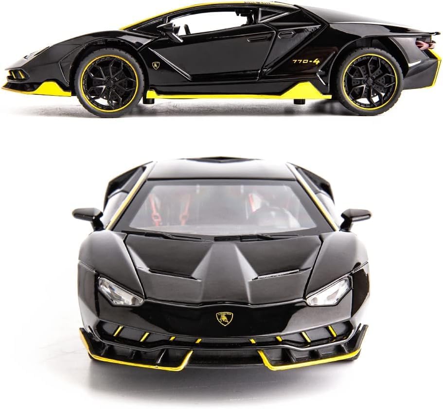 Image of Model Car Compatible for 1 /24 Scale Lamborghini LP770 Alloy Diecast Model Vehicles Pull Back Toy Car with Light and Sound for Kids Boys Gift(Black)