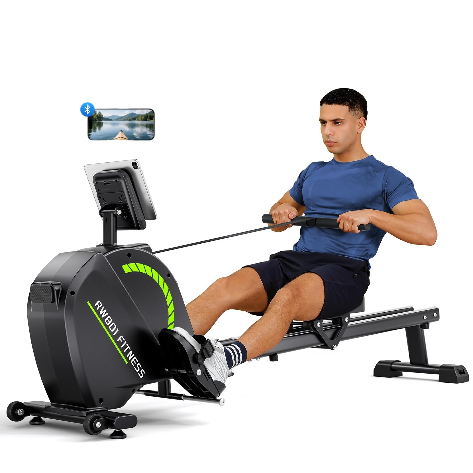Dripex Indoor Rower Machine, Rowing Machines for Home Use, 16 Levels Silent Magnetic Resistance, Space-Saving Foldable Rower, Dual Rails, 130kg Load, Bluetooth LCD, Full Body Fitness for UK Apartments