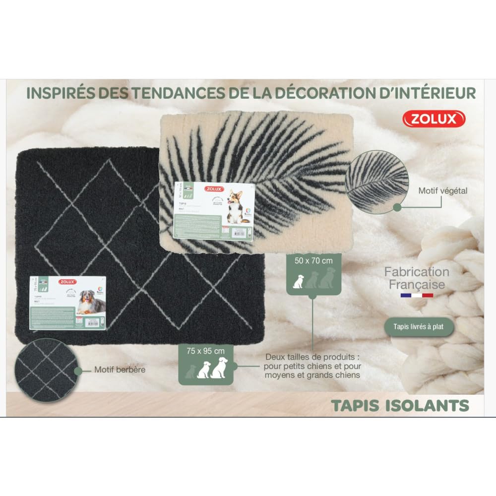 Zolux - Tapis isolants pour Chiens 50 x 70 cm Beige avec Motif végétal