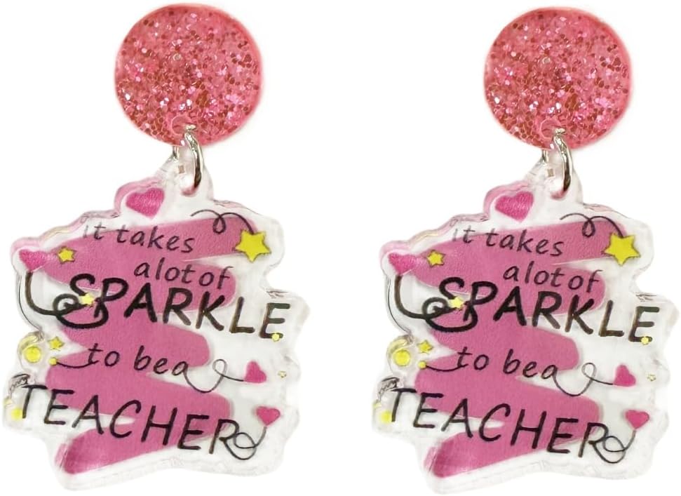 Acrylic Teacher Dangle Earring for Teacher Students Teacher Appreciation Gifts Qute Cartoon Book Read Pencil Rainbow Bookcase Earring Graduaton Gifts Jewelry