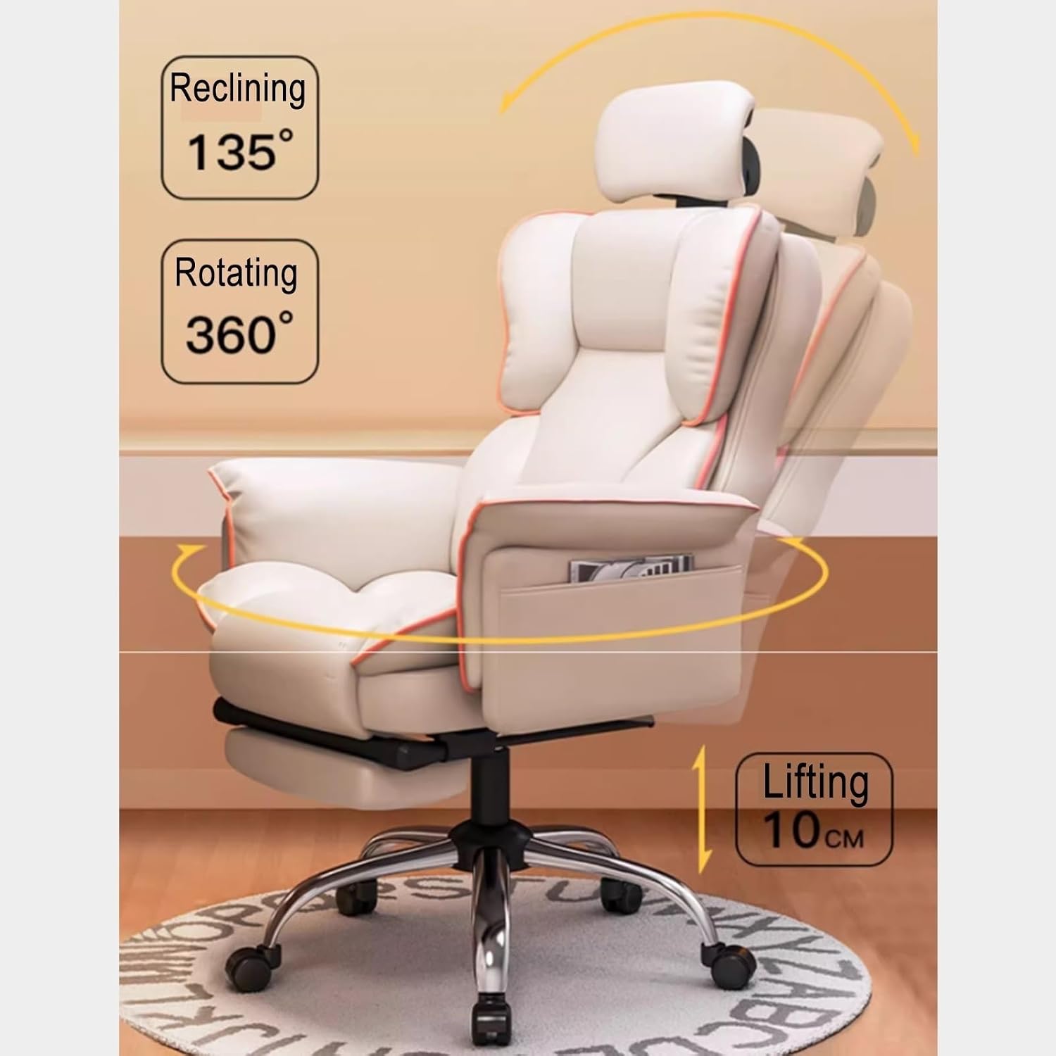 Heavy-Duty Comfortable Computer Chair Ergonomic Executive Chair Gaming Leisure Sofa Chair Boss Office Staff Chair with Footrest Headrest(Black)