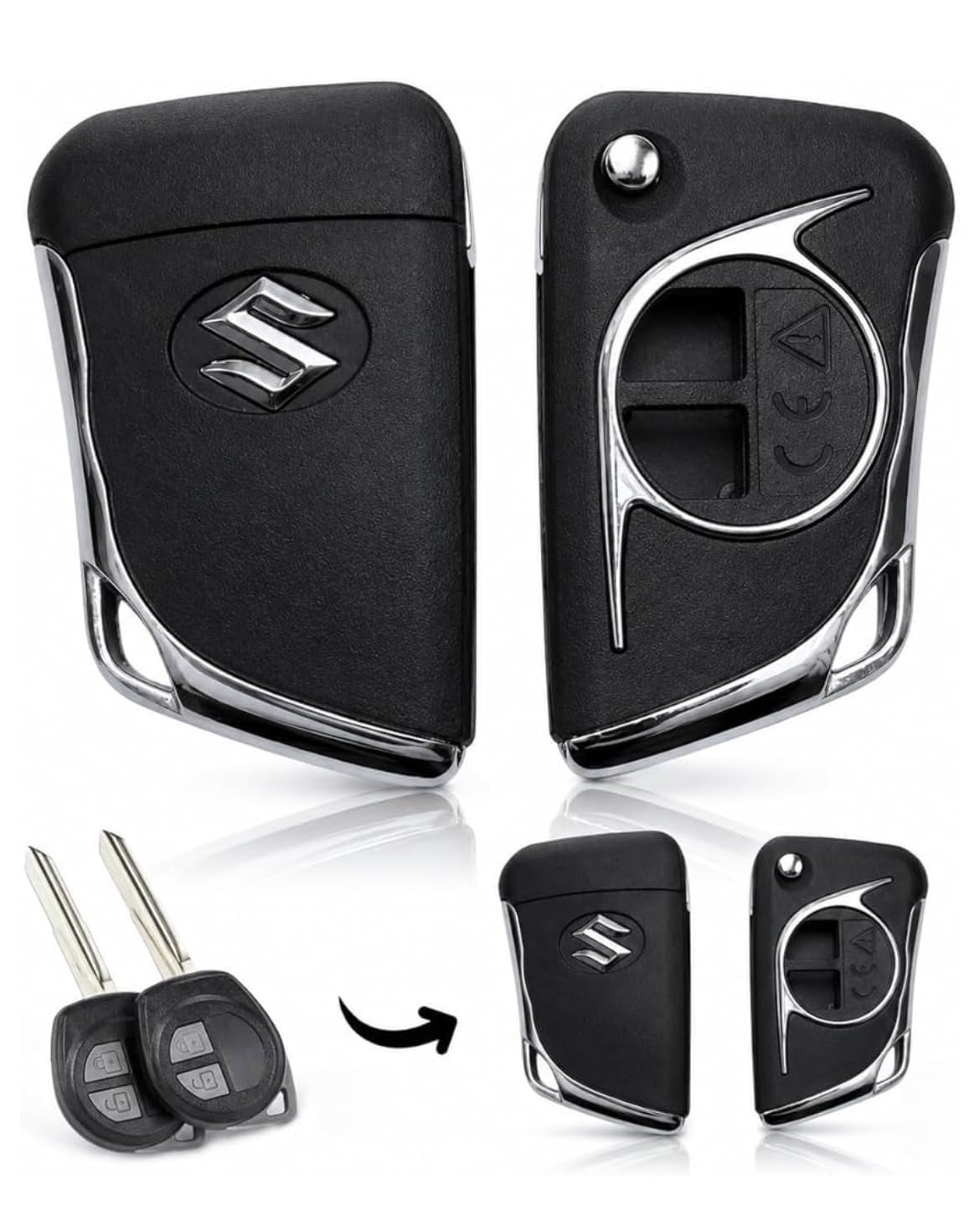 Premium Flip Key Shell Compatible with Maruti Suzuki Swift | Dzire | Ritz | SX4 | WagonR | brezza | Ciaz| Grand Vitara | Brass Blade | Key Cutting Required-picture-28
