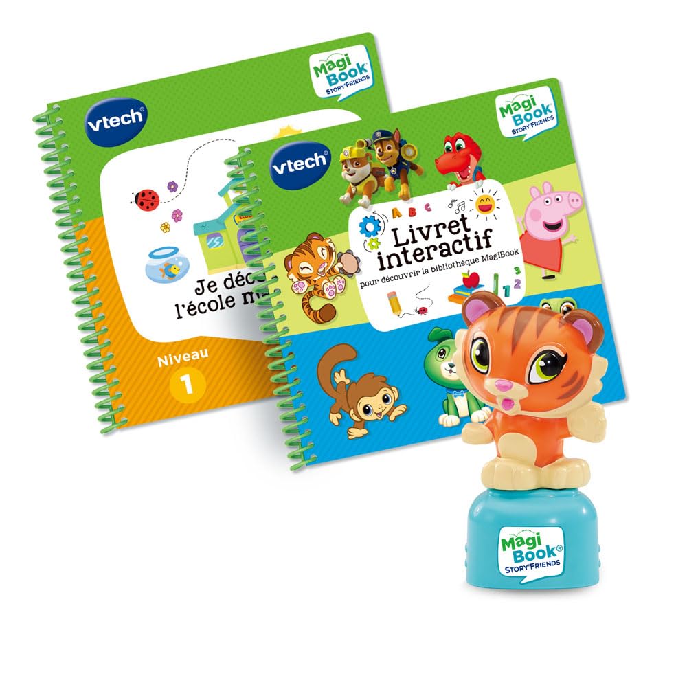 VTech - MagiBook Story'Friends Starter Pack - Coffret Complet avec Stylo Lecteur de Livre Interactif, Livre Jeu Maternelle et Figurine Tigre - Cadeau Enfant de 2 Ans à 8 Ans - Contenu en Français