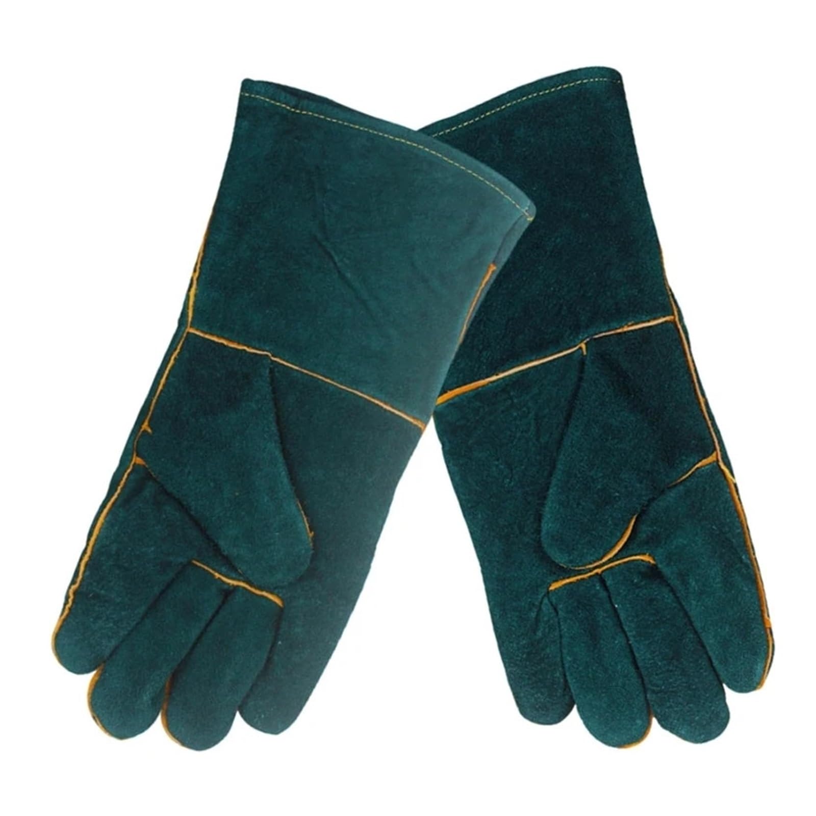 Guantes Soldador Guantes de trabajo seguridad cuero, guantes soldadura resistentes al calor for hombres, industriales for barbacoa Firepalce Forge Furnace(Green 35cm)