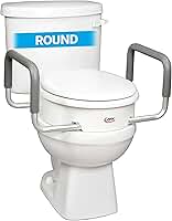 Carex Assento sanitário elevado de 9 cm com braços, elevador de assento de vaso sanitário redondo, capacidade de 136 kg, assento elevado para idosos e deficientes, universal, antiderrapante com alças