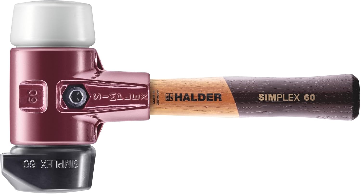 Halder Simplex Soft-Faced Mallet 3027.262 – Medium-Hard "Stand-Up" Insert, Superplastic Insert, Cast Iron Housing with Handle Protection Sleeve, Extra Short Varnished Wooden Handle, 60mm, 3.3 lbs.