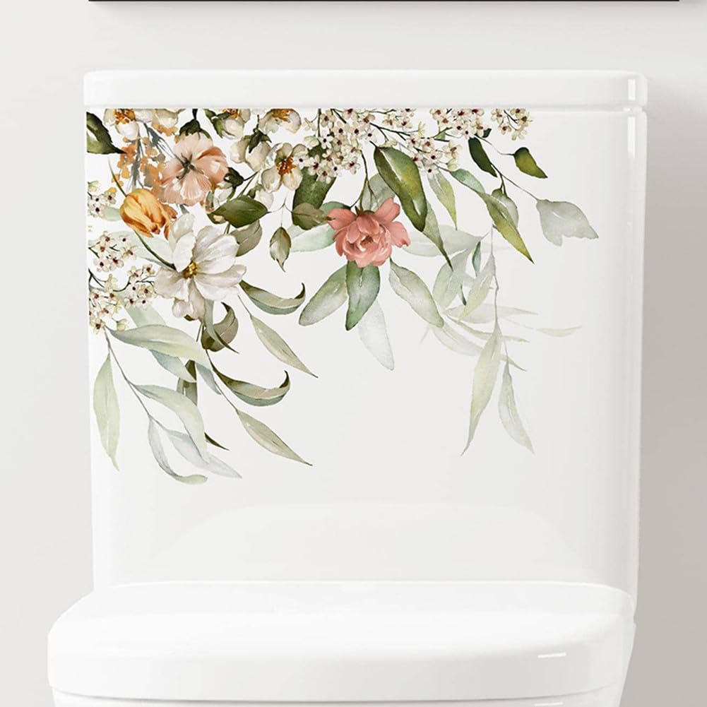 Stickers Wc Autocollant Mural Imperméable Pour Abattant De WC Motif Fleur De Saint-Valentin Feuille De Tournesol Printanier Stickers Wc Abattant