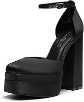 DREAMPAIRS Aurelia Women's 5.5" Chunky Platform Square Toe Ankle Strap Pumps - Block Heel Wedding Party Shoes