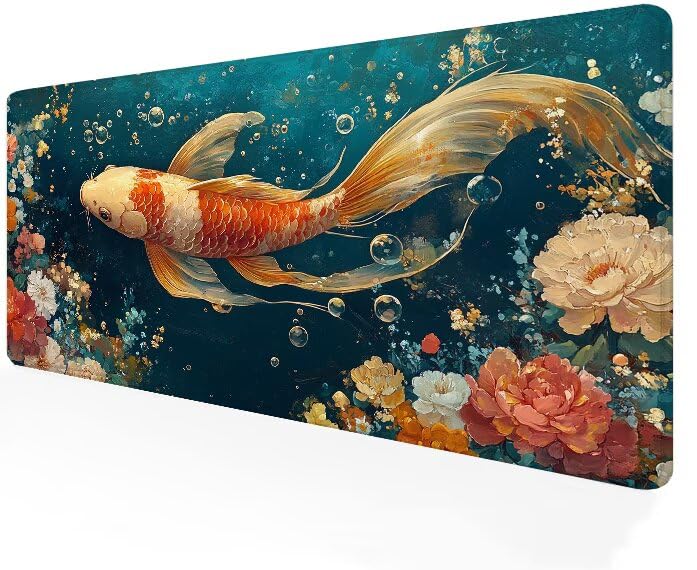 Tapis de souris gamer XXL 1200x400mm poisson et fleur pour bureau