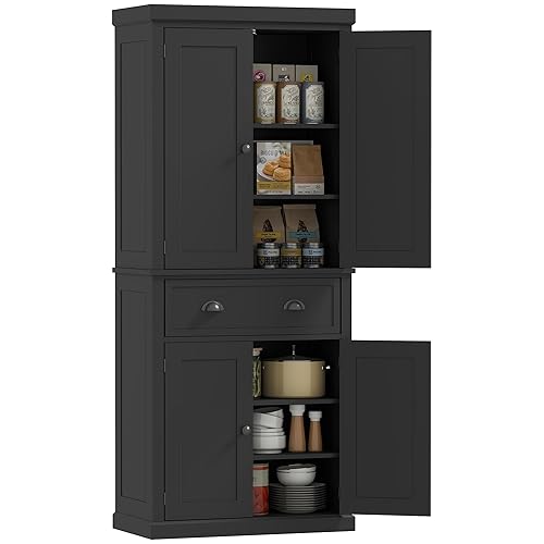 HOMCOM 72.5" Kitchen Pantry Cabinet, Traditional Freestanding Storage Cabinet with