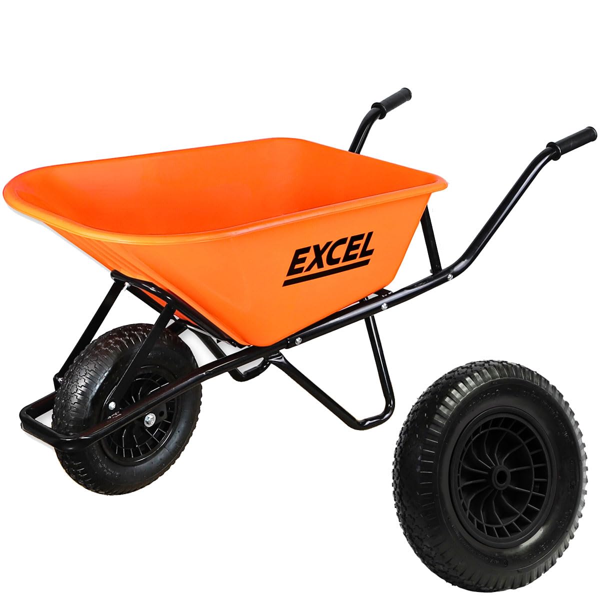 Excel Wheelbarrow Barrow Cart Trolley Heavy Duty 100L Wheelbarrow HDPE Plastic Tray Extra Puncture Proof Wheel - Garden Wheelbarrows, Handcart Wheel Barrow