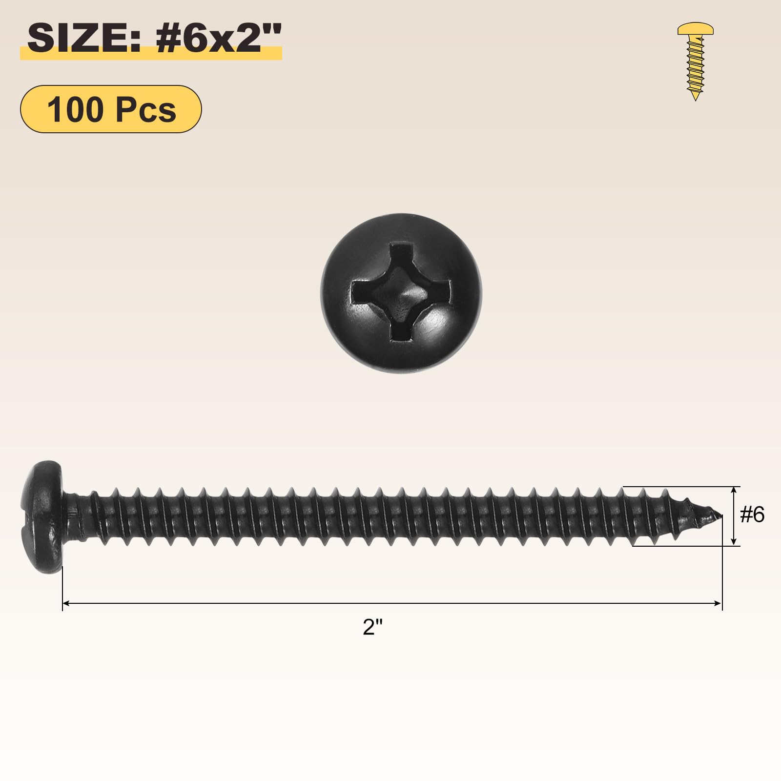 METALLIXITY Phillips Pan Head Self Tapping Screws(#6x2") 100Pcs - Image 2