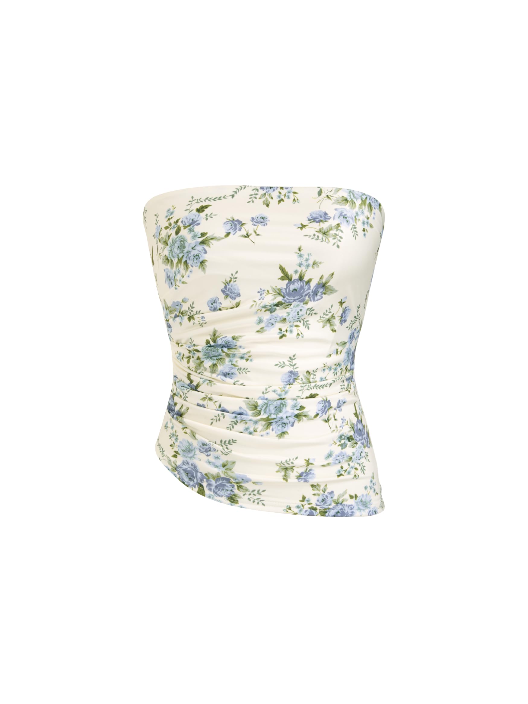 CIDER Strapless Tube Tops for Women Floral Going Out Crop Tops Bandeau Ruched Asymmetrical Lightweight Tank Tops