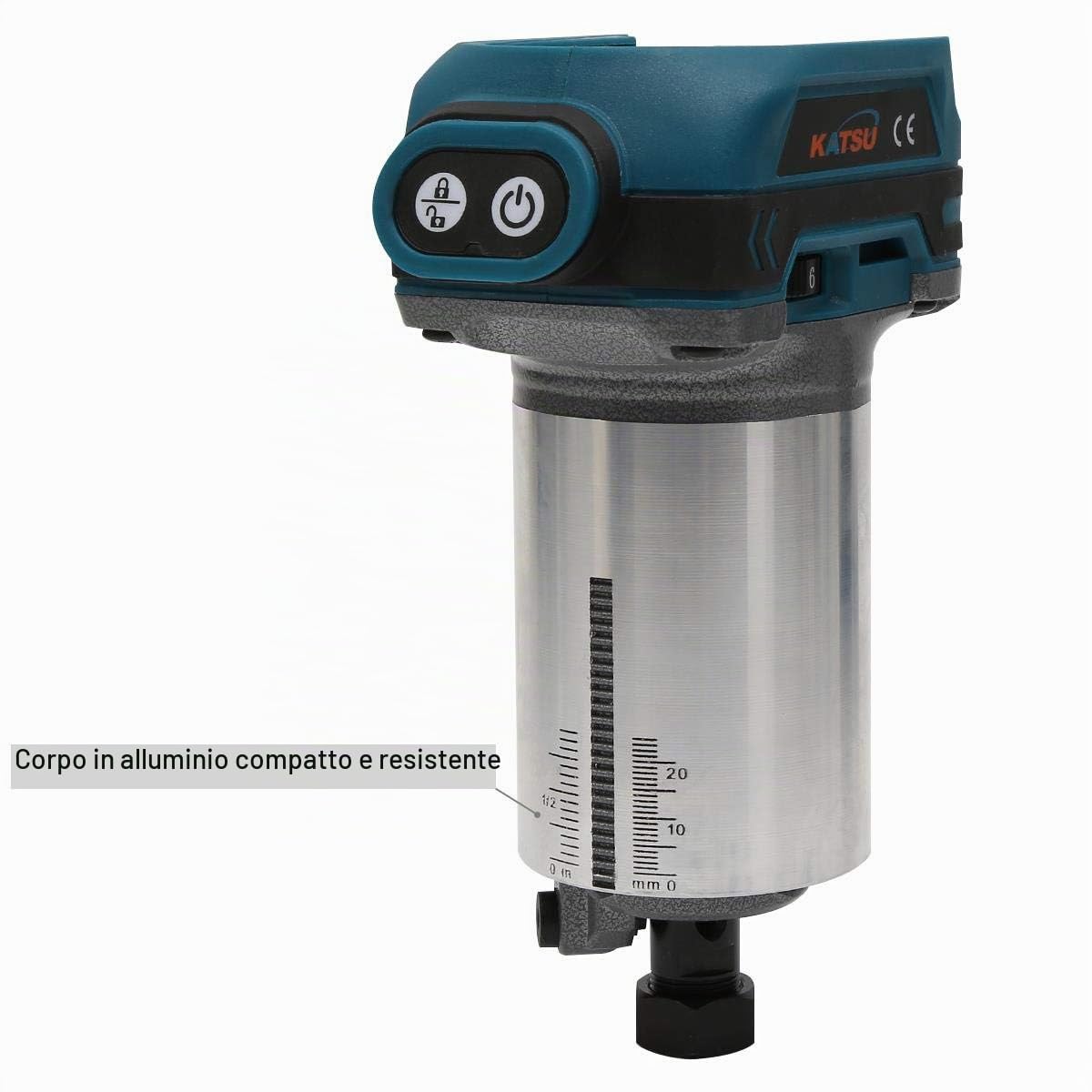 KATSU Set di Rifilatore Fresatrice Verticale per Legno a Batteria 18V con 3 Basi + 3 Pinze da 6mm, 8mm e 10mm + Batteria da 4,0Ah e Caricabatterie