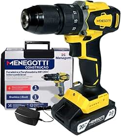 Furadeira e Parafusadeira Menegotti MFI-20 20V 45Nm 2500RPM | Motor Brushless | Mandril 1/2" | Com Bateria, Maleta e Carregador | 127/220V Bivolt
