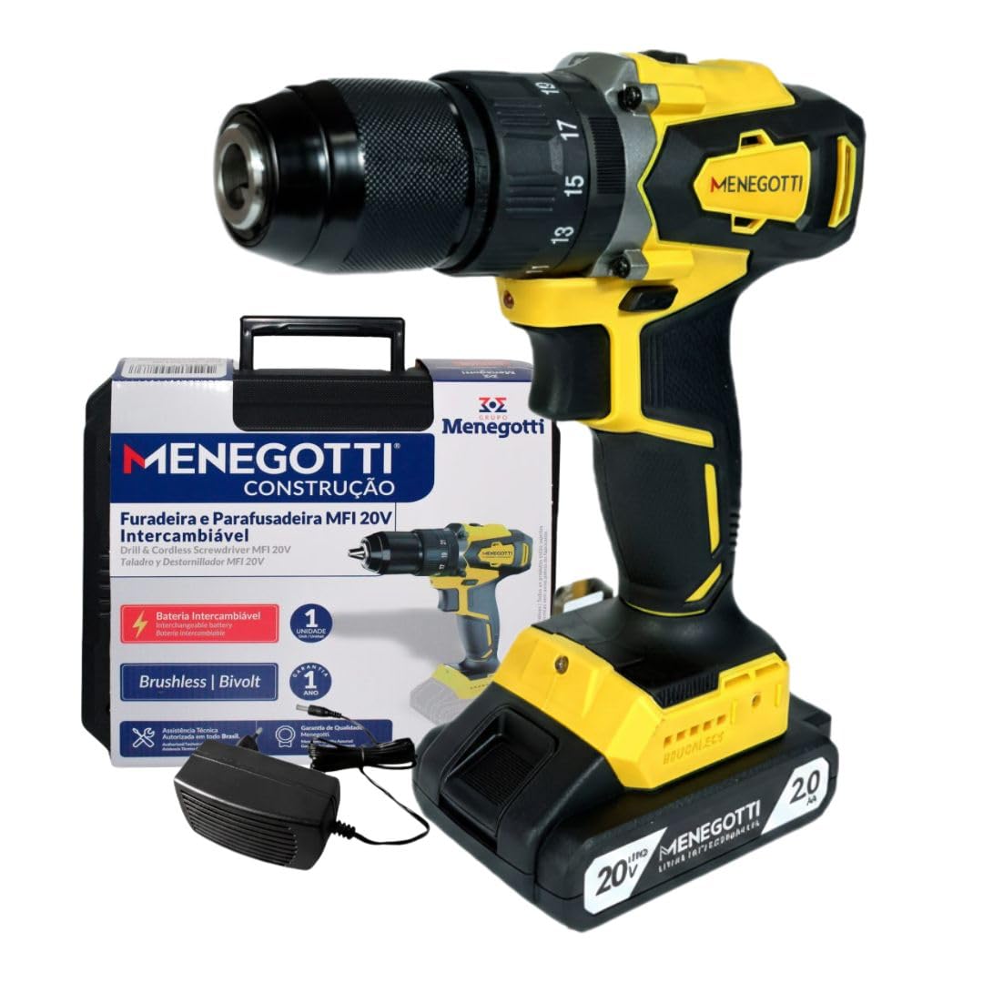 Furadeira e Parafusadeira Menegotti MFI-20 20V 45Nm 2500RPM