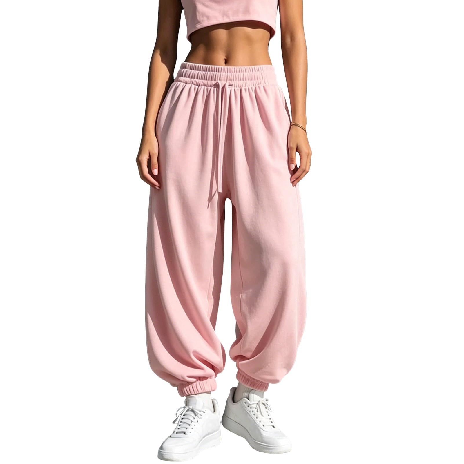 Generico Pantaloni Tuta Donna Pantaloni a Gamba Larga con Elastico in Vita Pantalone Jogger con Coulisse Comodi Pantlone Cotone Morbidi e Casual Pant Baggy Tinta Unita Pants Lunghi per Yoga e Fitness