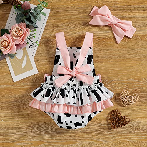 Ibakom Baby Girl Romper Toddler Smash Cake Outfit Backless First Birthday Outfits Bubble Bodysuit One Piece Polka Dot Summer Clothes Casual First Communion Baby Shower Thanksgiving Pink- Cow 6-9 Months thumb #4