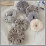 7Pcs Scrunchies Grey Velvet Plush Hair Scrunchies Hair Ties Elastic Rubber Bands Ponytail Holders for Women Hair Accessories