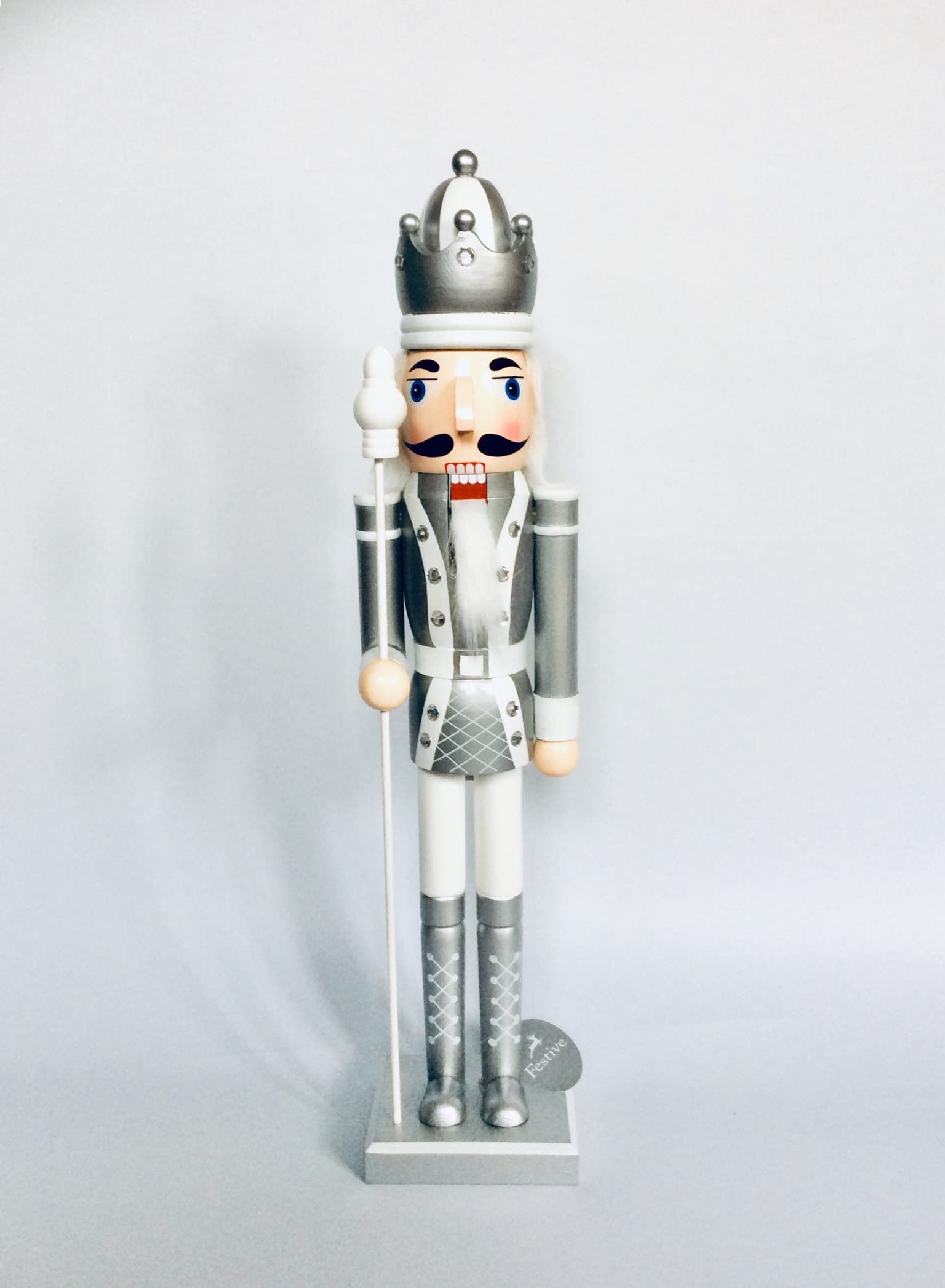 Festiv Silver,White Festive 60Cm Silver And White Wooden Nutcracker