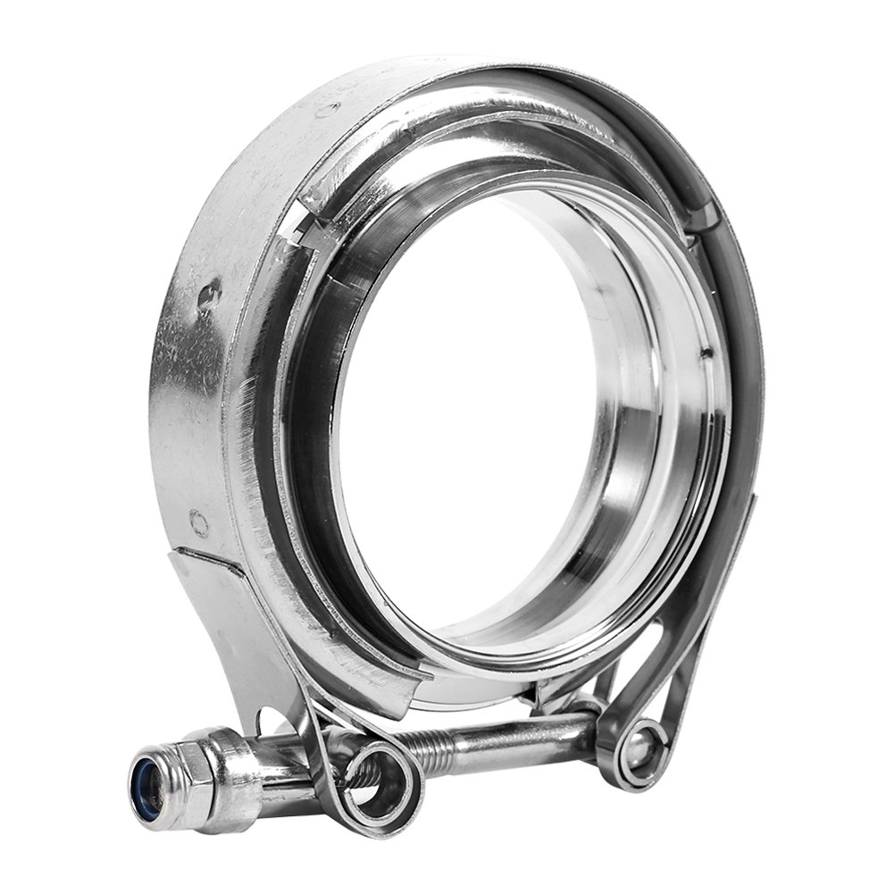 Morsetto a V, morsetto di scarico con banda a V 3 pollici con kit di 2 flange, morsetto a bullone con banda a V in acciaio inossidabile per tubo di scarico turbo