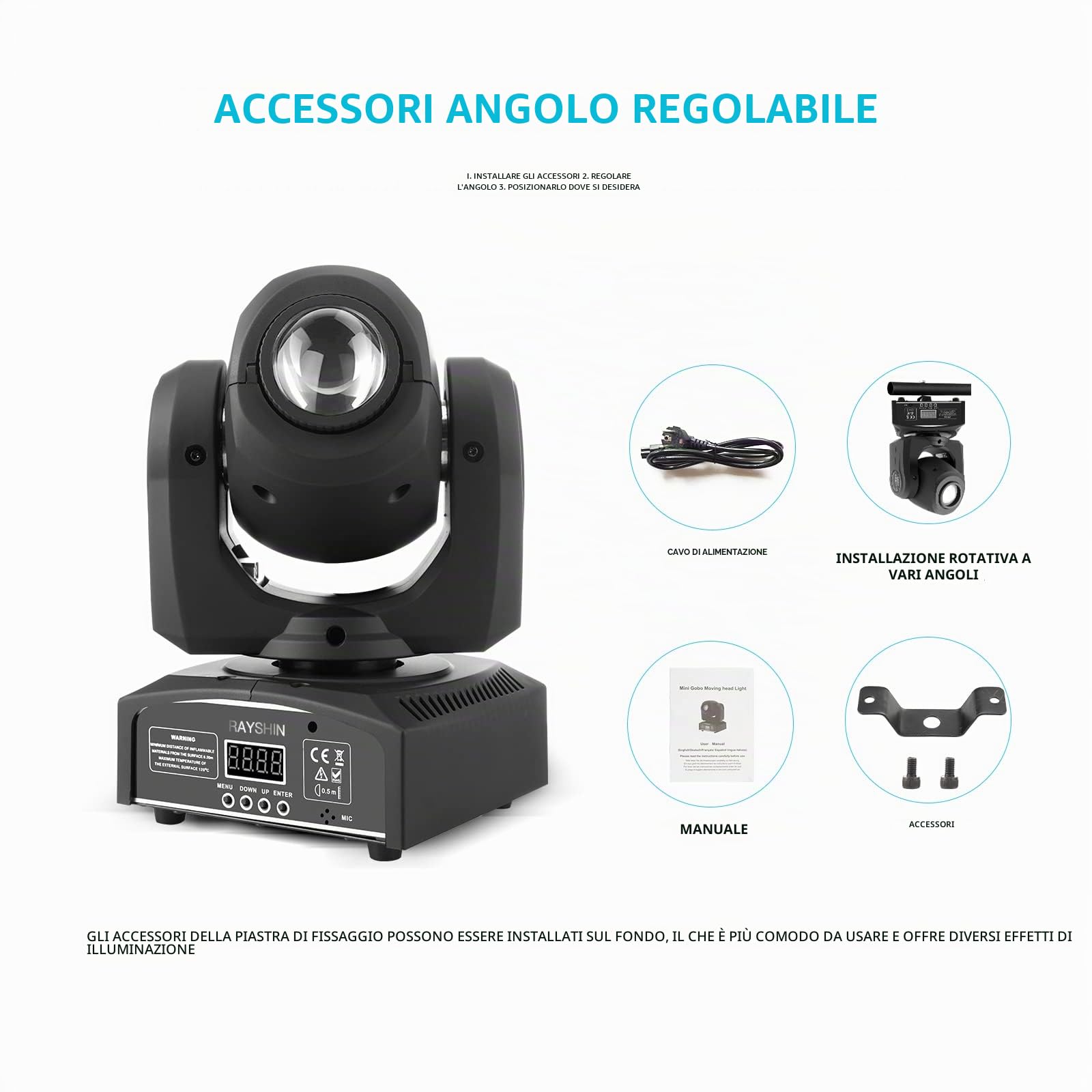 Luce LED Moving Head da 60W, effetto palcoscenico con 8 motivi + rotazione + 8 effetto colore per DJ Show Concert Party KTV.