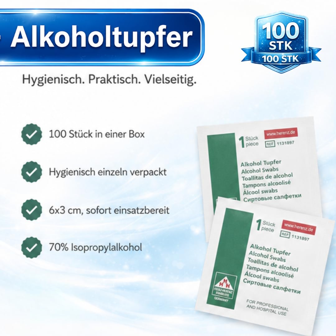 Nettoyage d'alcool à 70% alcool isopropylique non stériles emballés individuellement ungefaltet 6 x3 cm Boîte à 100 Pcs