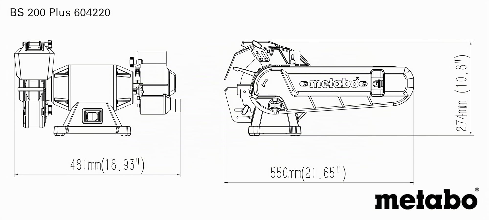 Metabo Lijadora Combinada Universal BS 200 Plus, Máquina para Lijar, Afilar y Desbarbar, Potencia 600W, para Madera y Metal, Multifuncional, Cable de 1.8m