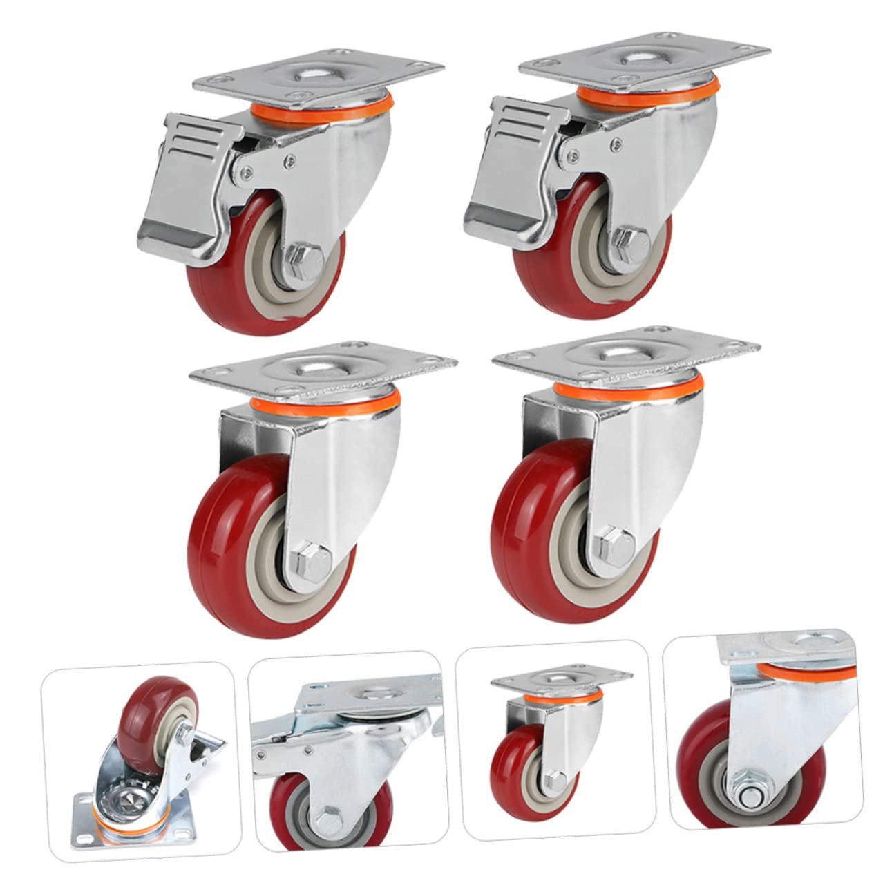 4pcs Heavy Duty Trolley Caster Wheels with Brakes Rotating Cart Wheels Silent Industrial Replacement for Easy Movement and Installation