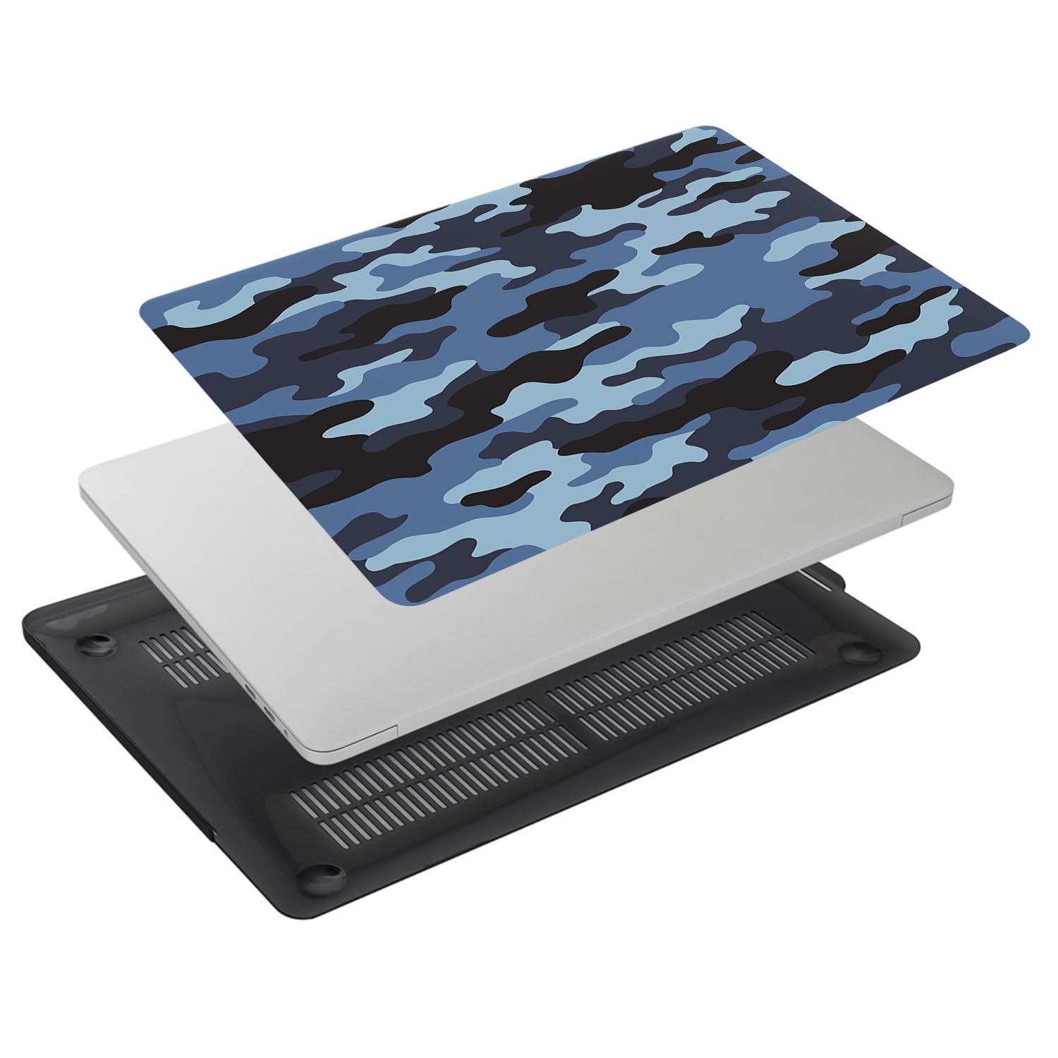 Cover Rigida Compatibile con MacBook Pro 14 Pollici 2023-2021 Modello M3 A2992 A2918 M2 A2779 M1 A2442 con Touch ID, Plastica Custodia Protettiva Case & Copritastiera, Mimetica Blu