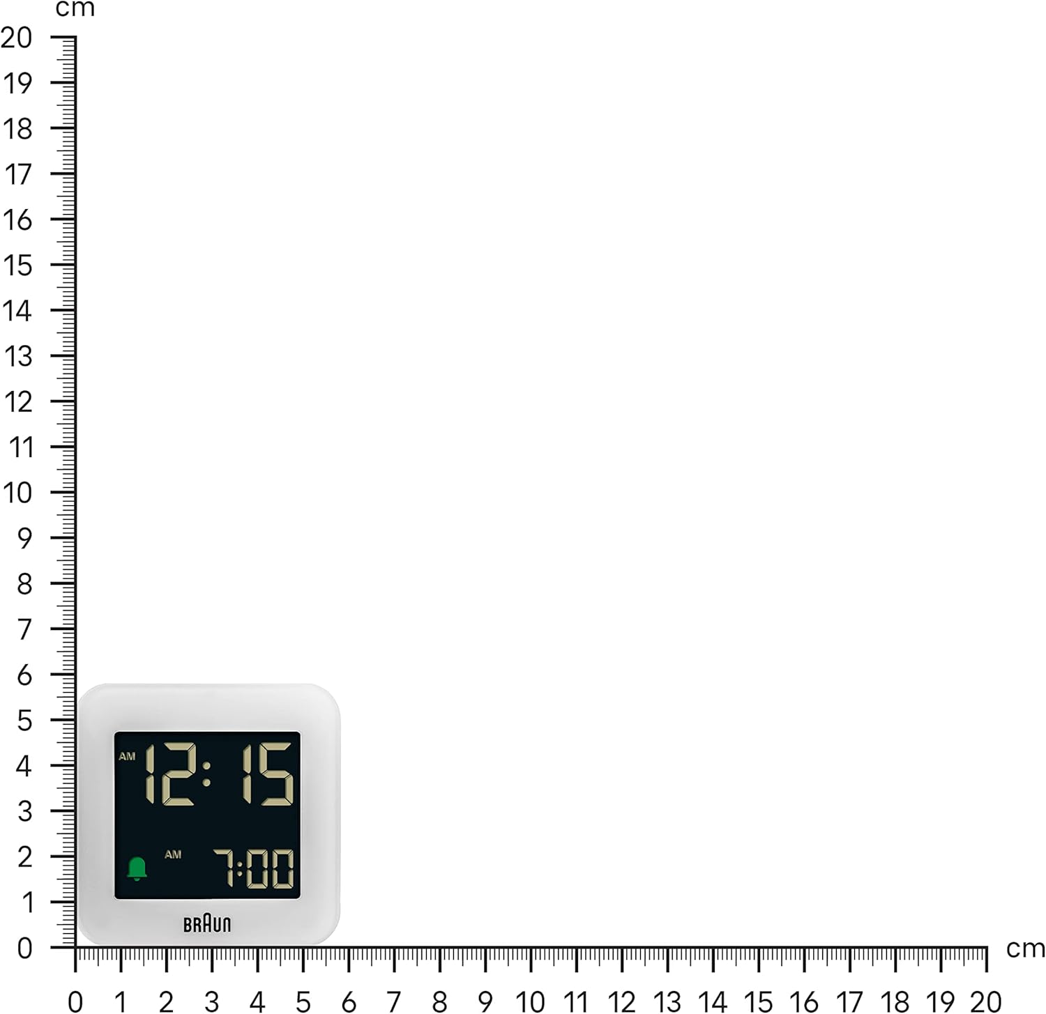Braun Digital Travel Alarm Clock with Snooze, Compact Size, Negative LCD Display, Quick Set,Crescendo Beep Alarm in White, Model BC08W.