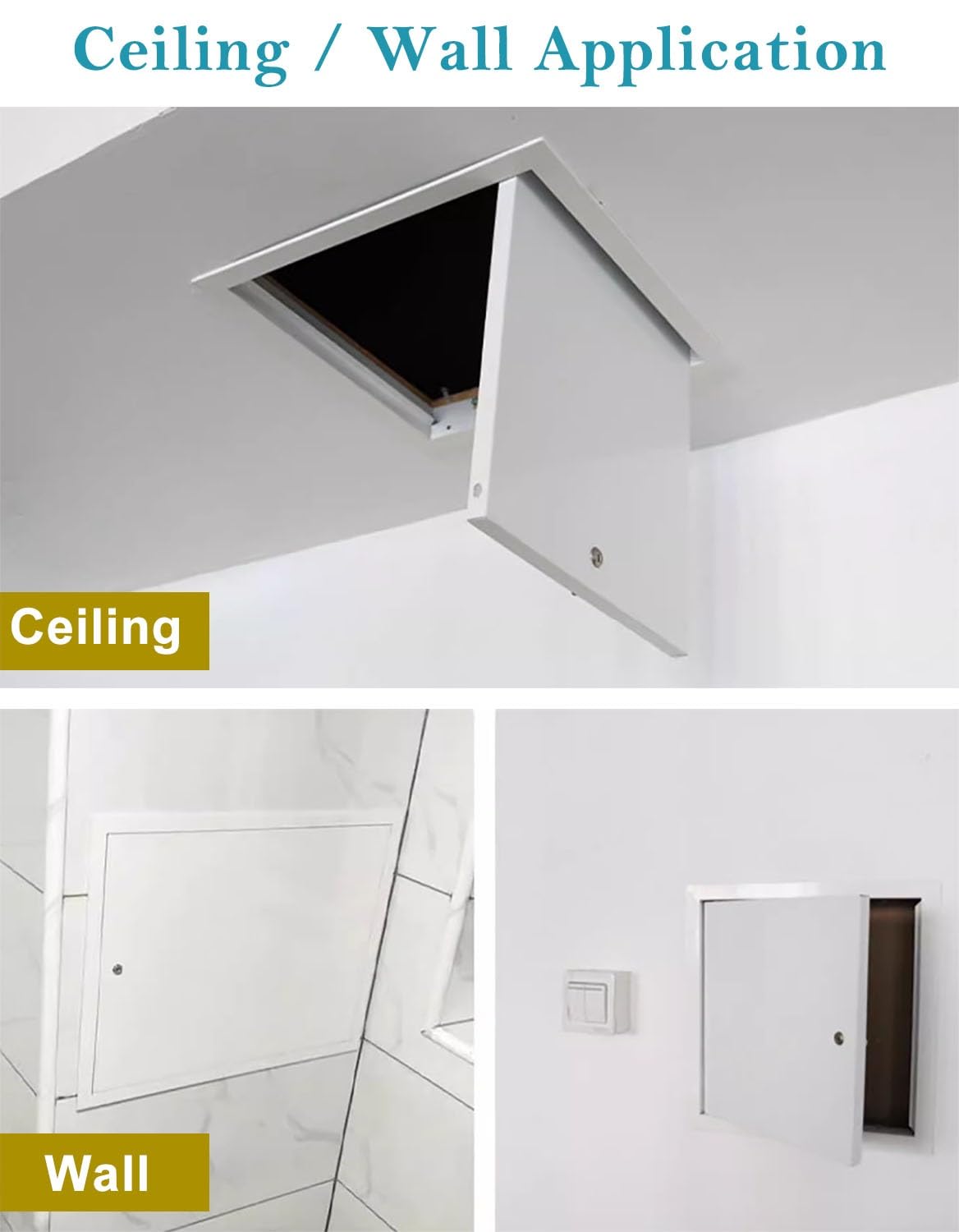 Pannello di accesso impermeabile in metallo per vasca da bagno chiudibile a parete/soffitto, bianco, pannello tecnico per impianti idraulici ed elettrici (40 x 6)