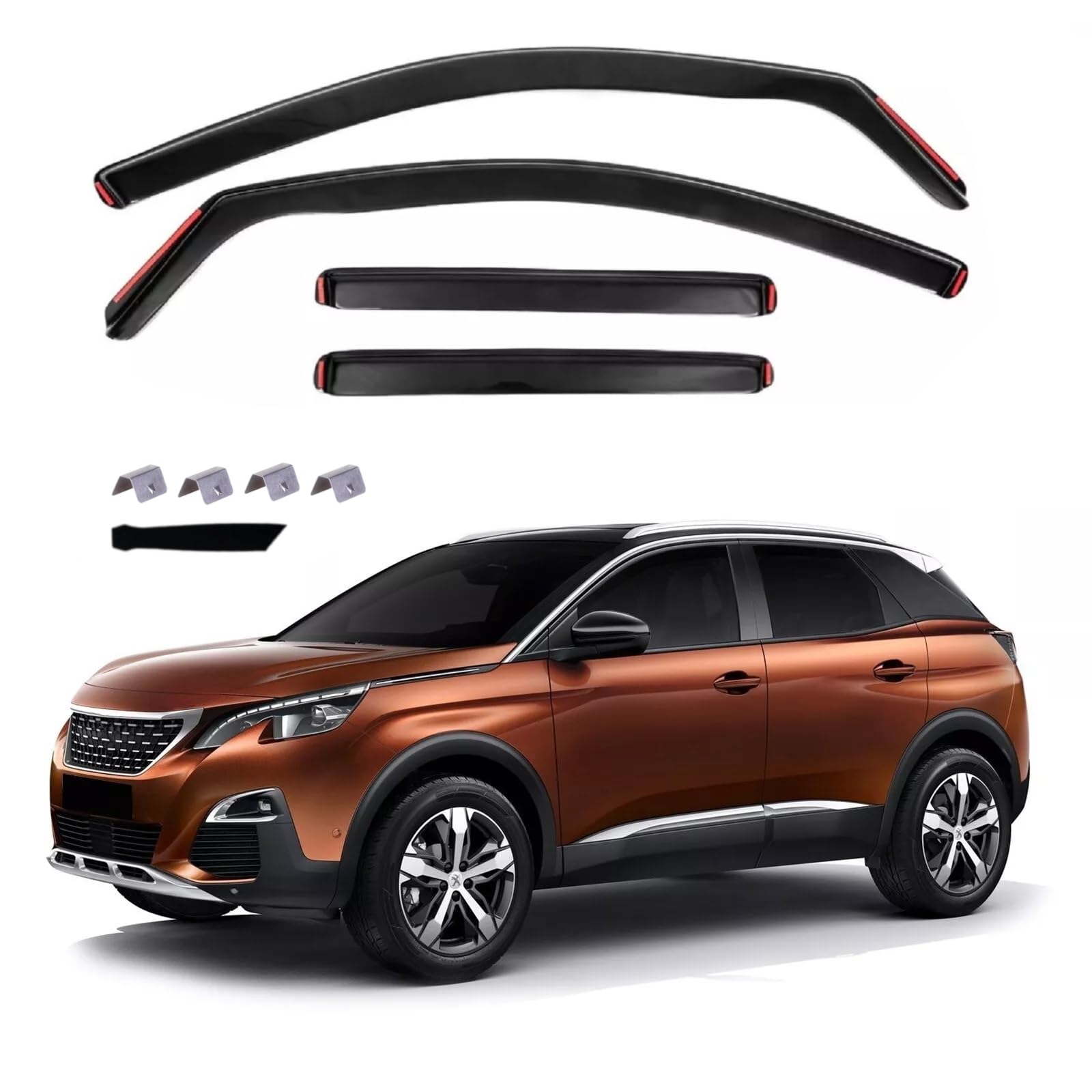 Kit 4 Deflettori Aria Nero Fumé Trasparento Antivento per Finestrini Laterali Anteriori e Posteriori Compatibile con Peugeot 3008 II 2017-2024