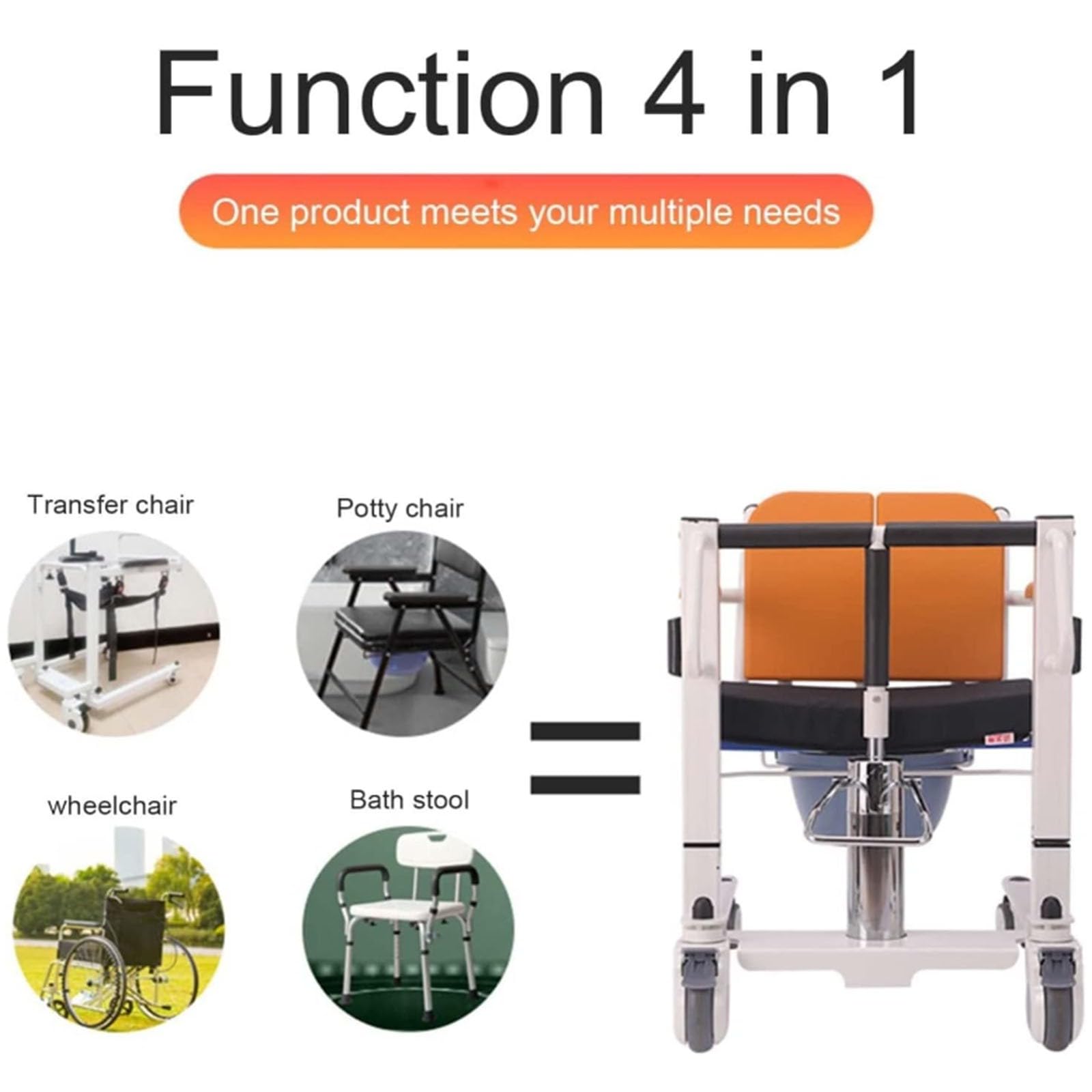 Sedia di trasferimento del paziente per badanti anziani disab, sedile diviso a 180°/capacità di carico 150 kg, tavolo da bagno idraulico con tavolo da pranzo - 4 in 1