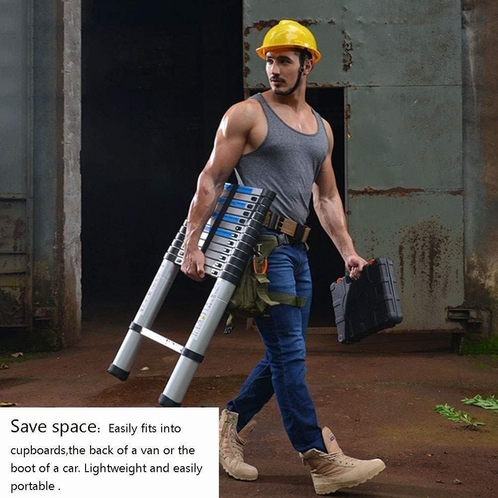 Telescoping Ladder,for Home Roof Outdoor Activities Aluminum Extension Ladder with Stabiliser Bar Heavy Duty Ladders Stepladder