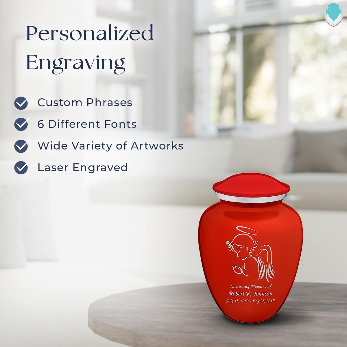 Geturns - Small Personalized Angel Cremation Urns for Human Ashes I Bright Red Funeral Urn for Women and Men I 44 lbs