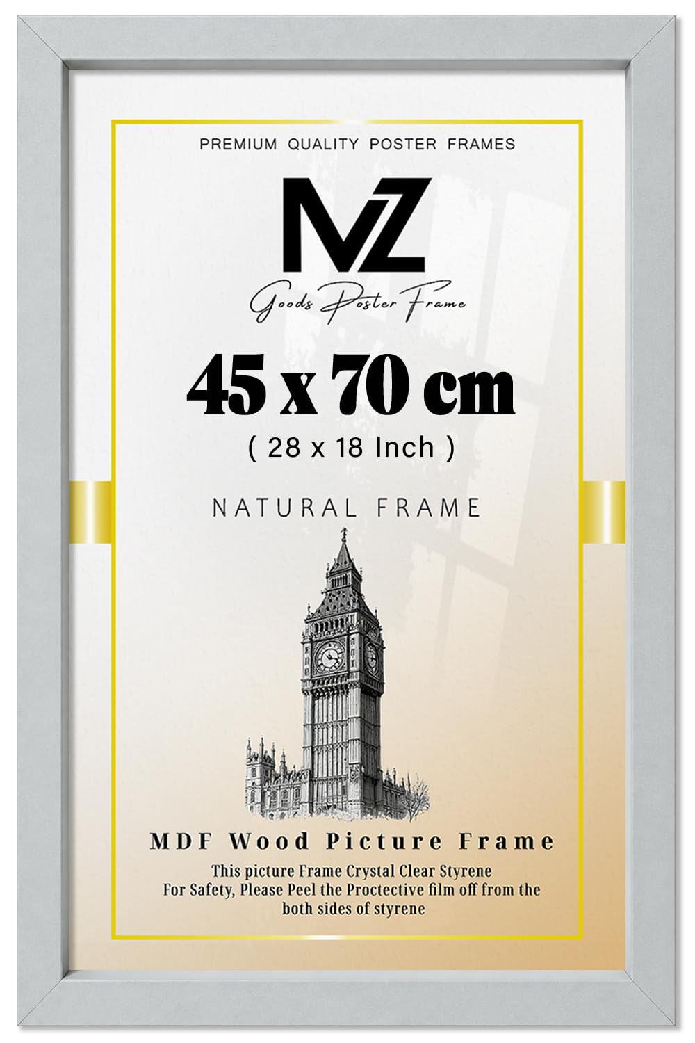 MZ GOODS | MDF Picture Frame (45 x 70 CM) 70 for Calligraphy Art, Diplomas & Portraits, Elegant MDF Build, Secure Hanging Hooks for Display [ Light Grey ]